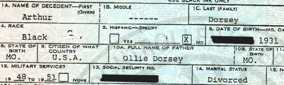 A snippet of Arthur's Death Certificate